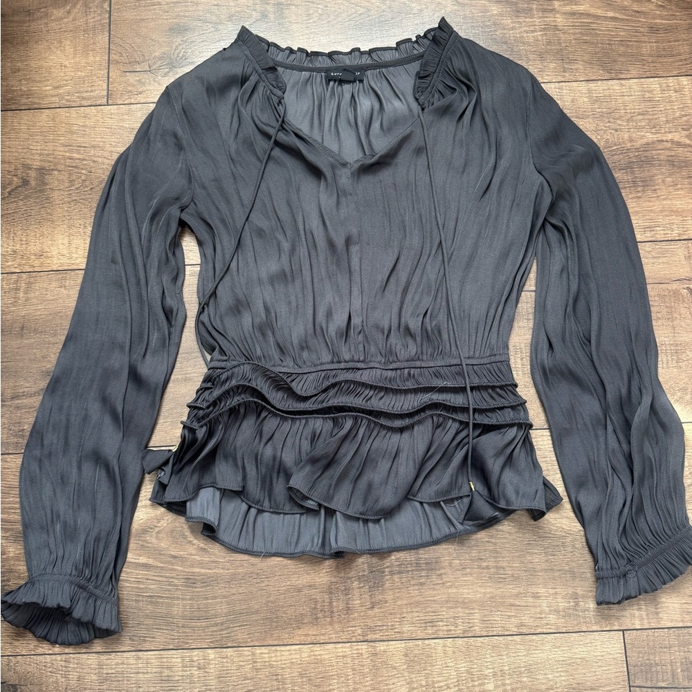 Current Air Charcoal Ruffle Blouse